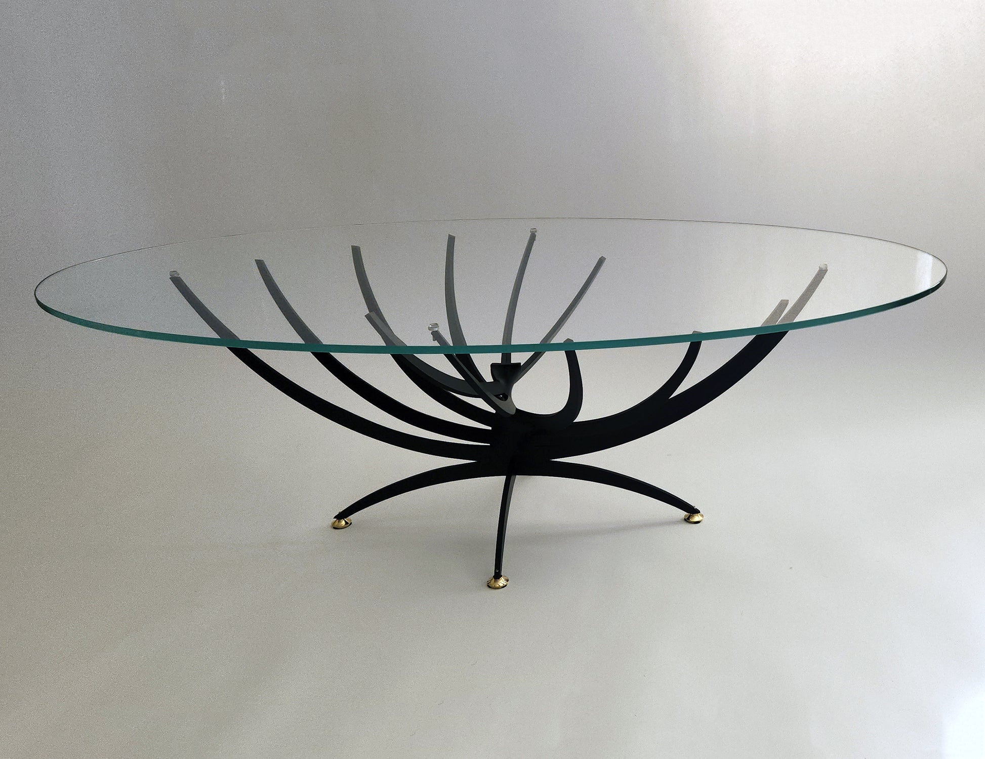 Serge Mouille Twisted Table with glass top and metal base painted in black aluminum (1)