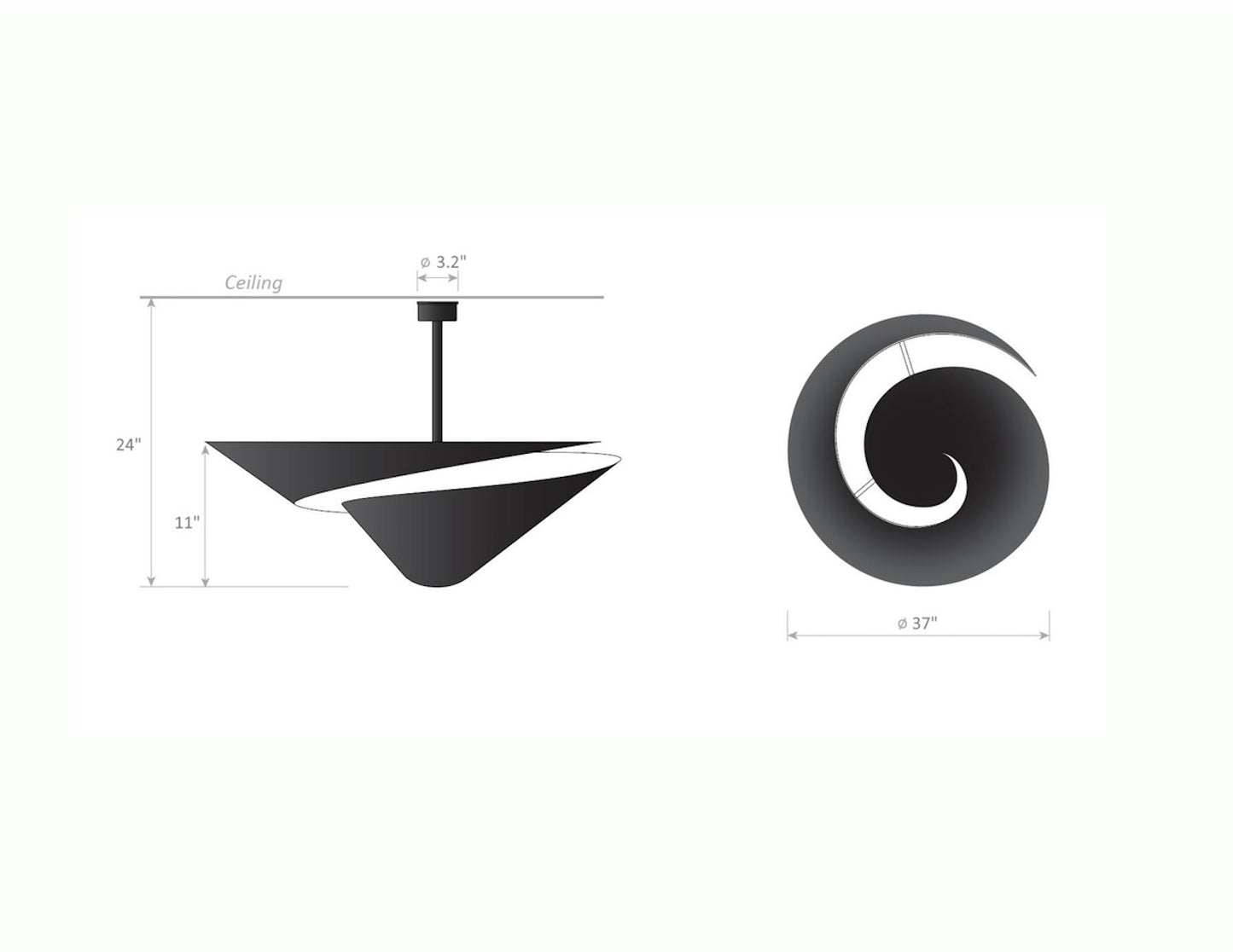 Serge Mouille Large Snail Ceiling Lamp - Dimensions