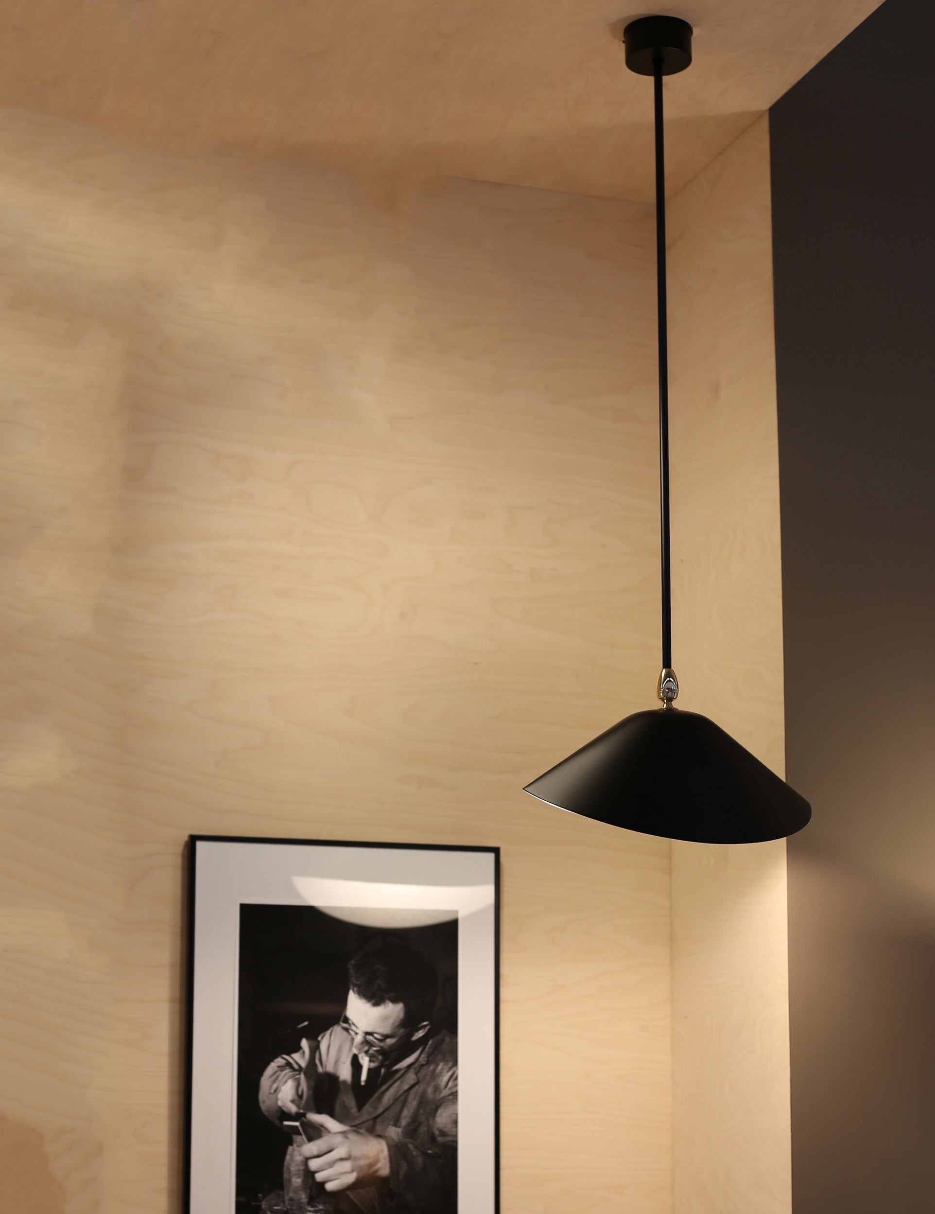 Black Serge Mouille Library Ceiling Lamp with Portrait of Serge Mouille