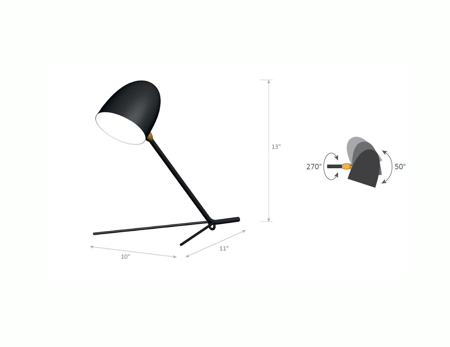 Serge Mouille Cocotte Desk Lamp - Dimensions