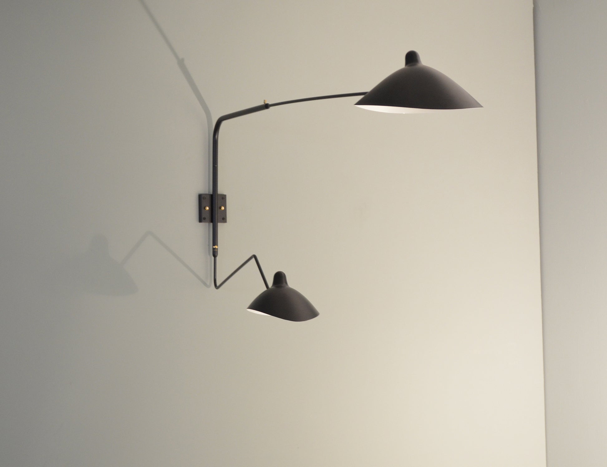 Black Serge Mouille Rotating Sconce with 2 Arms 1 Curved Arm (2)
