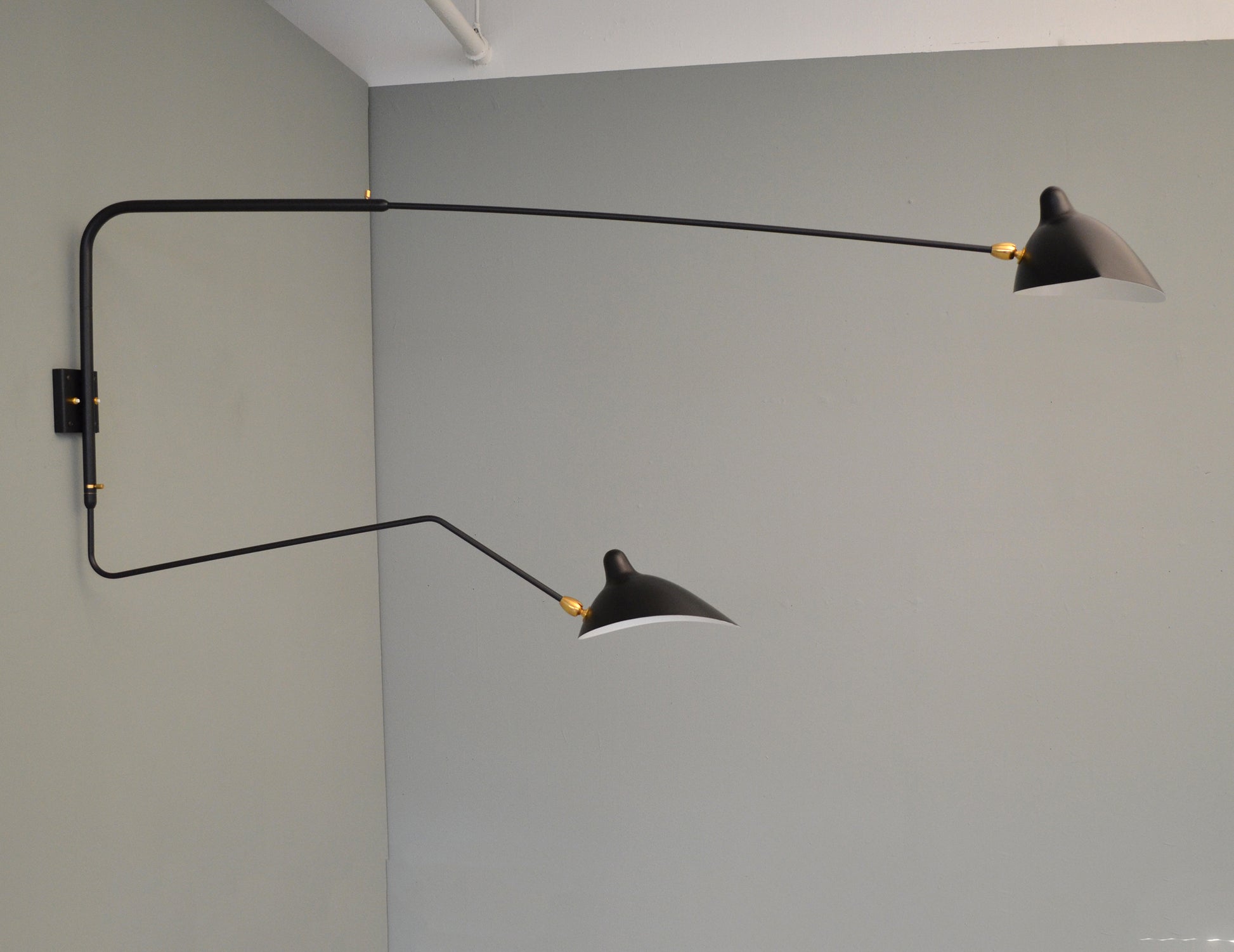 Black Serge Mouille Rotating Sconce with 2 Arms 1 Curved Arm (3)
