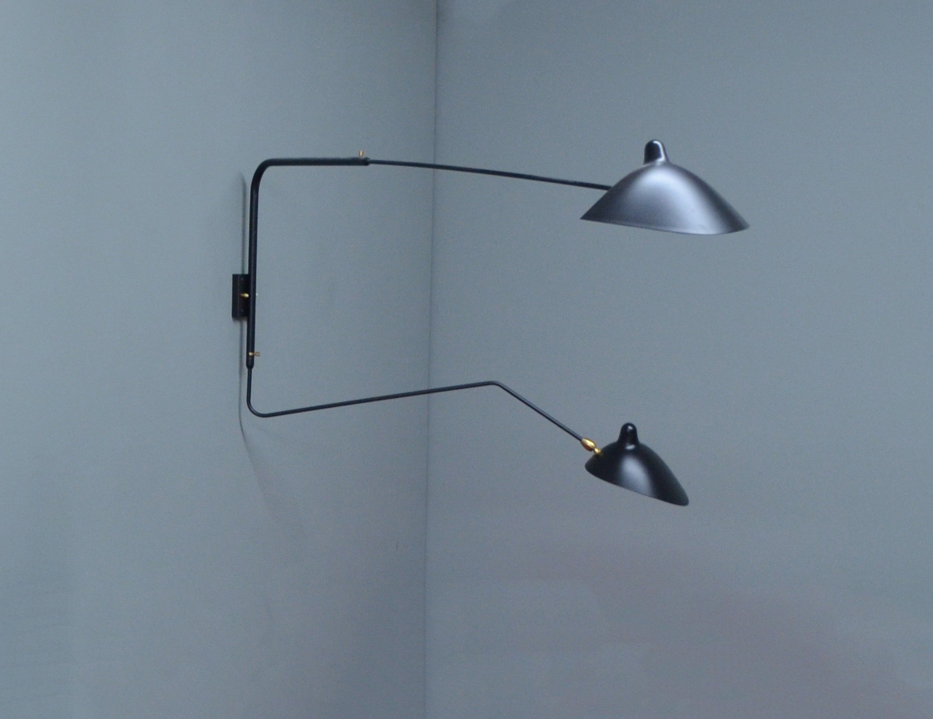 Black Serge Mouille Rotating Sconce with 2 Arms 1 Curved Arm (4)
