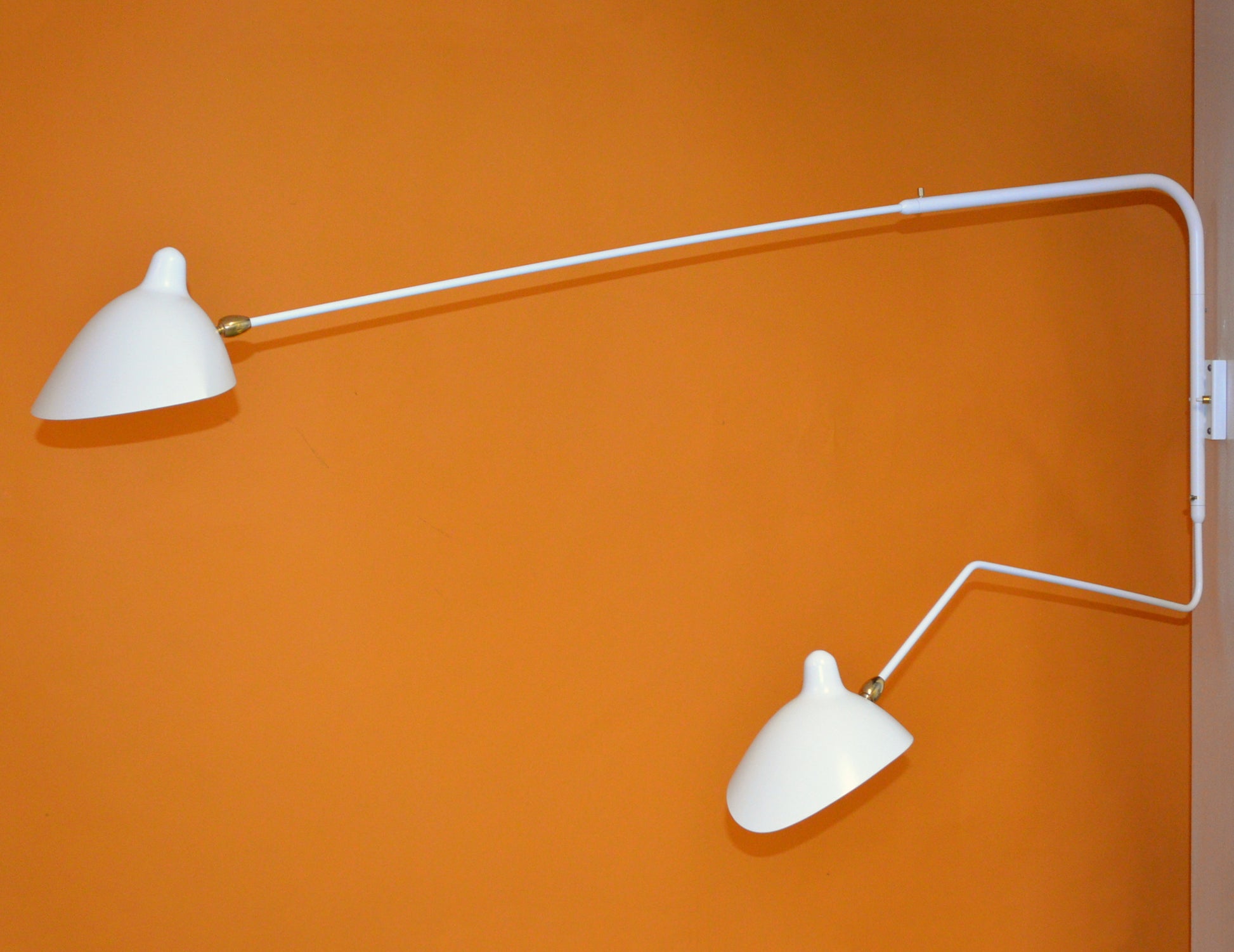 White Serge Mouille Rotating Sconce 2 Arms 1 Curved Arm - Profile View