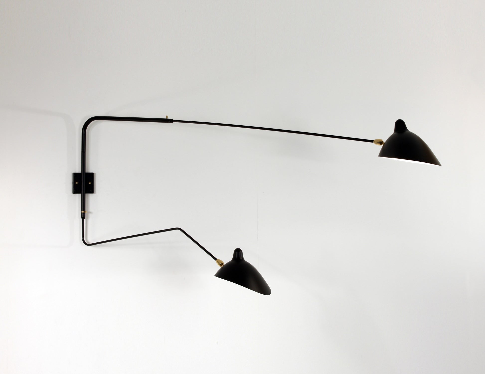 Black Serge Mouille Rotating Sconce with 2 Arms 1 Curved Arm - SergeMouilleUSA