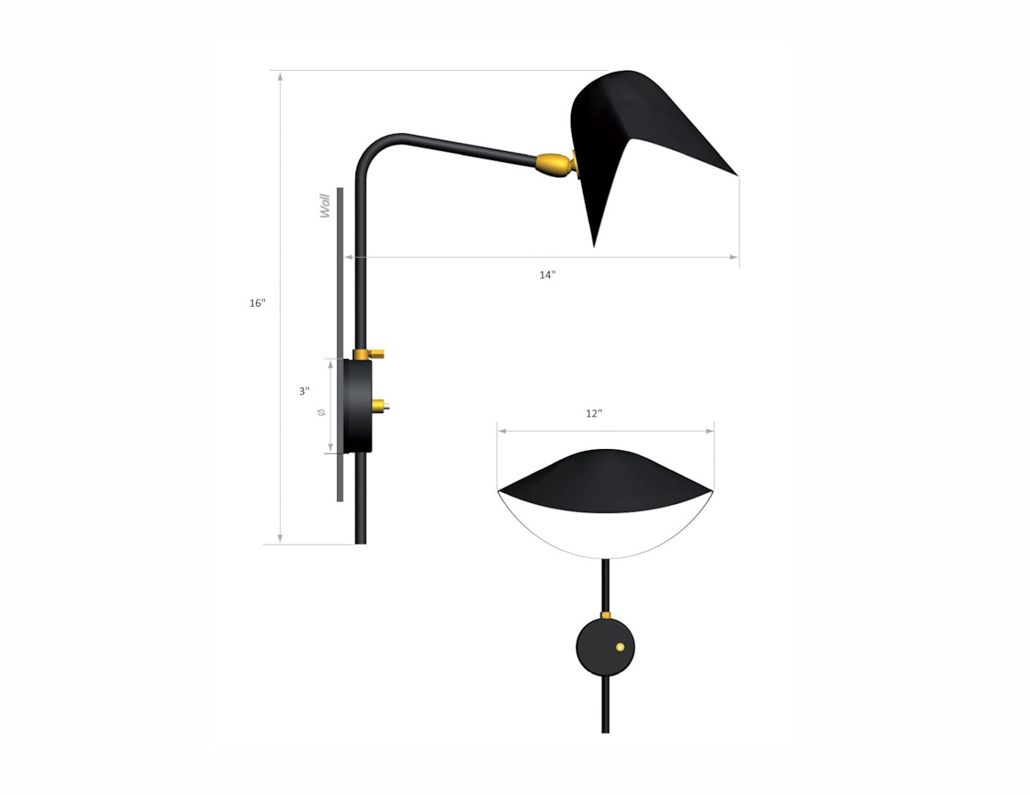 Serge Mouille Antony Sconce - Dimensions