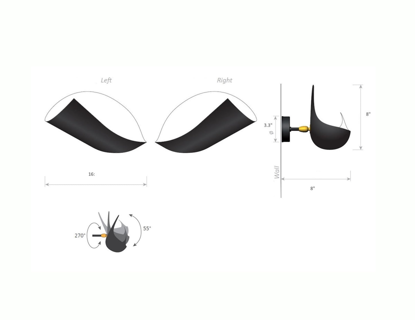 Serge Mouille Conche Sconce - Dimensions