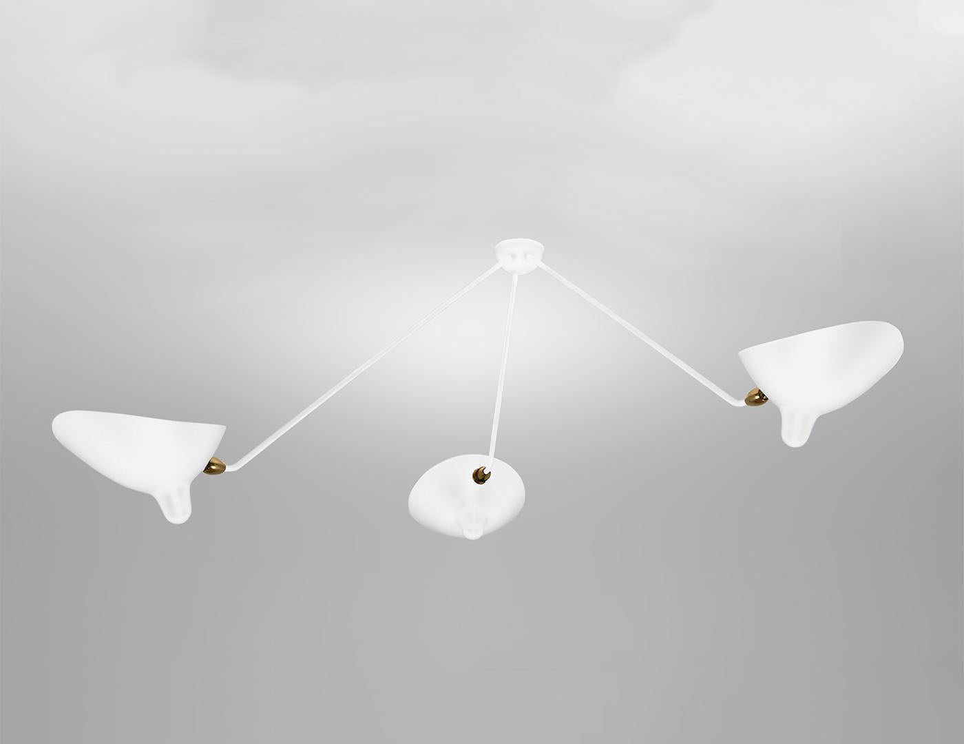 White Serge Mouille Spider Ceiling Lamp with 3 Arms - SergeMouilleUSA
