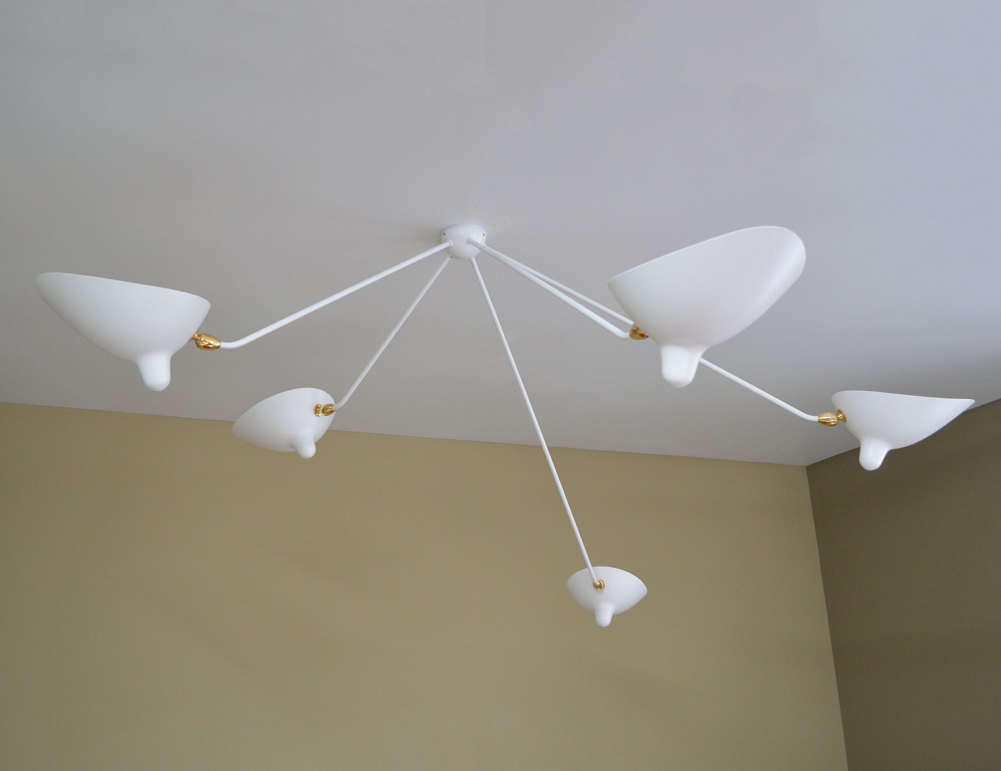 White Serge Mouille Spider Ceiling Lamp with 5 Arms - SergeMouilleUSA