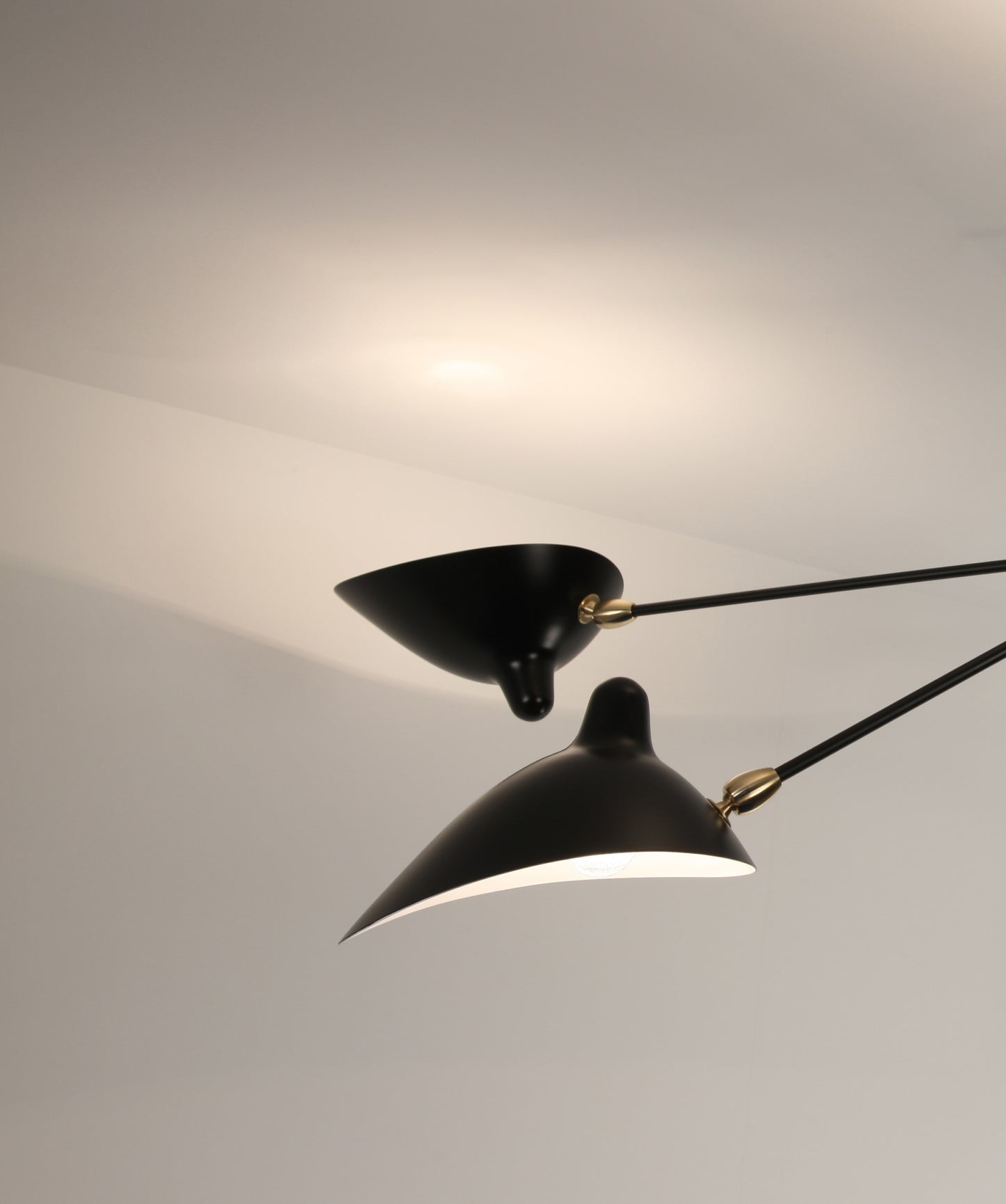 Serge Mouille Ceiling Lamp 2 Fixed Arms 1 Rotating Curved Arm