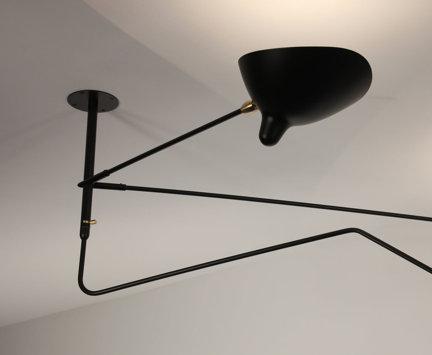 Serge Mouille Ceiling Lamp 2 Fixed Arms 1 Rotating Curved Arm
