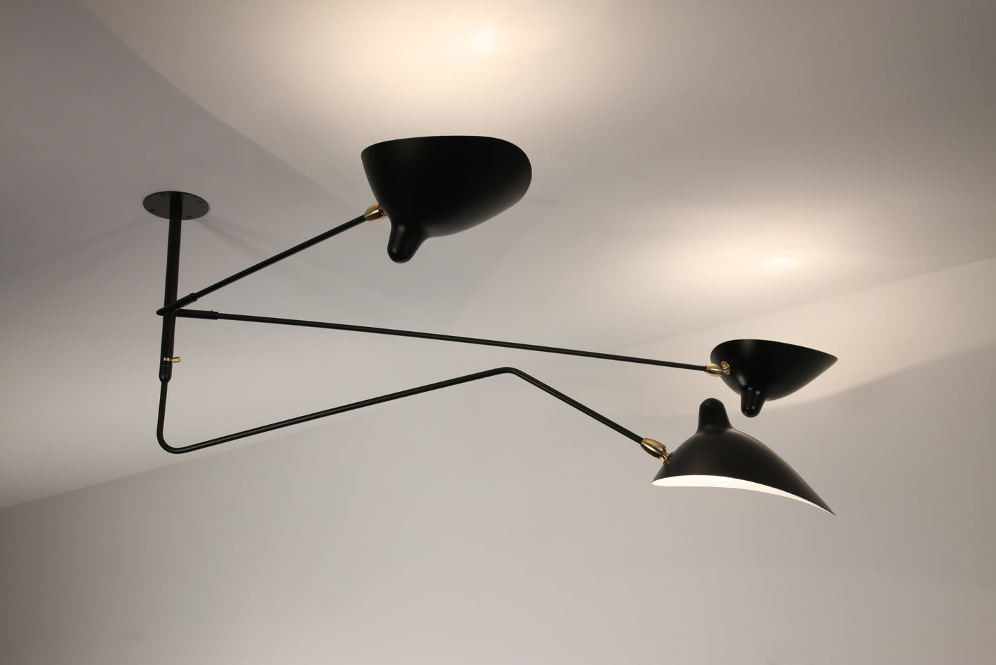 Serge Mouille Ceiling Lamp 2 Fixed Arms 1 Rotating Curved Arm