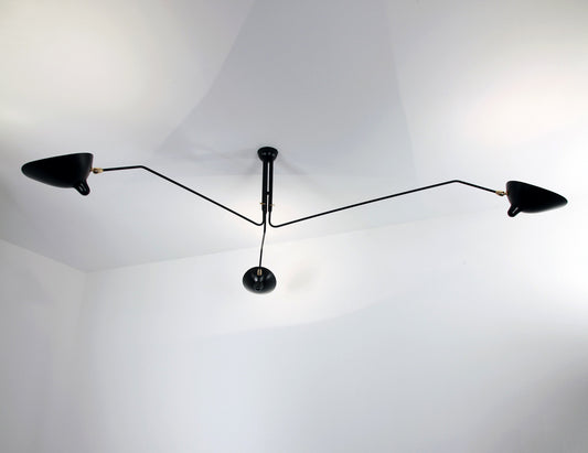 Black Serge Mouille Ceiling Lamp with 3 Arms - SergeMouilleUSA