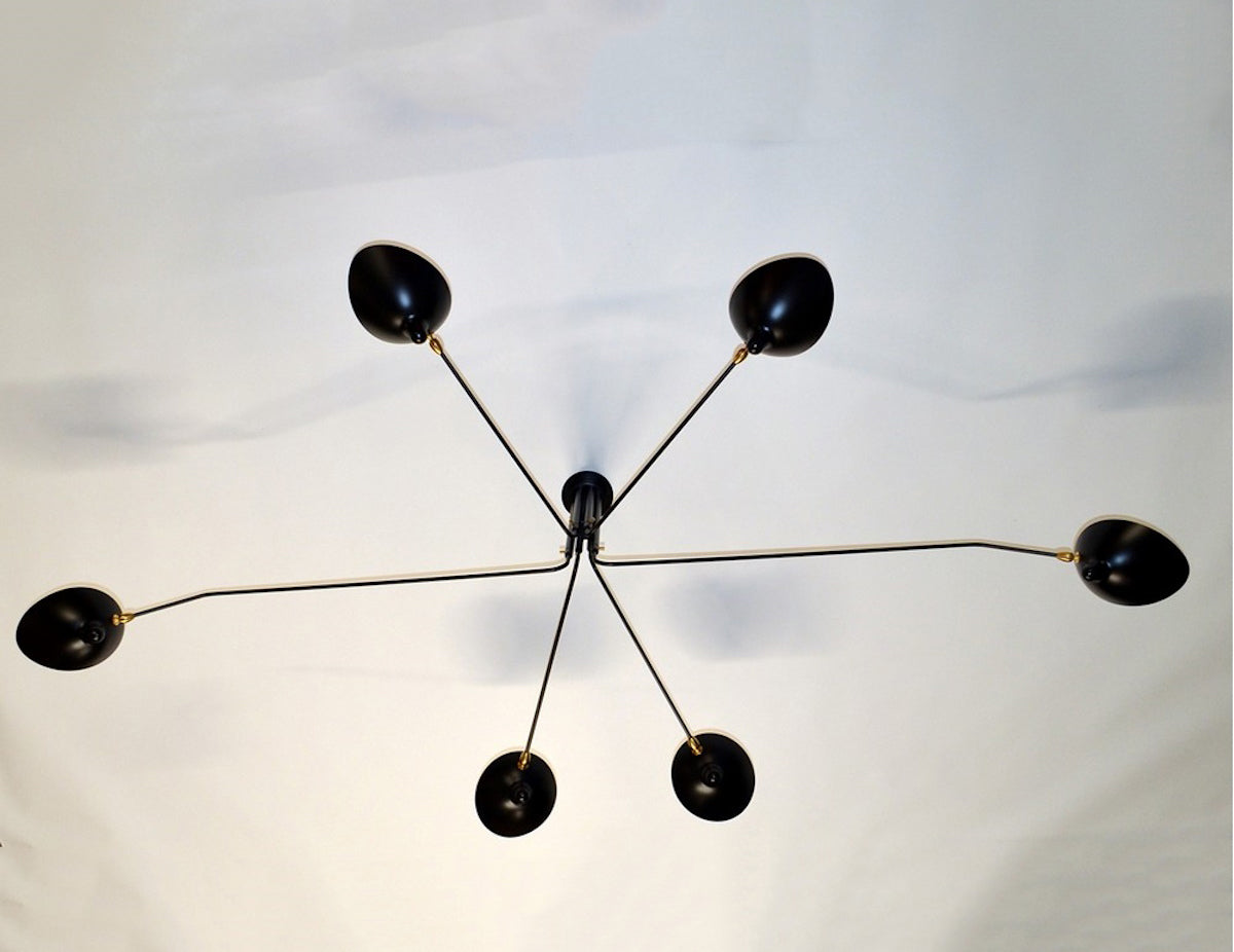 Black Serge Mouille Ceiling Lamp with 6 Arms - View from Below