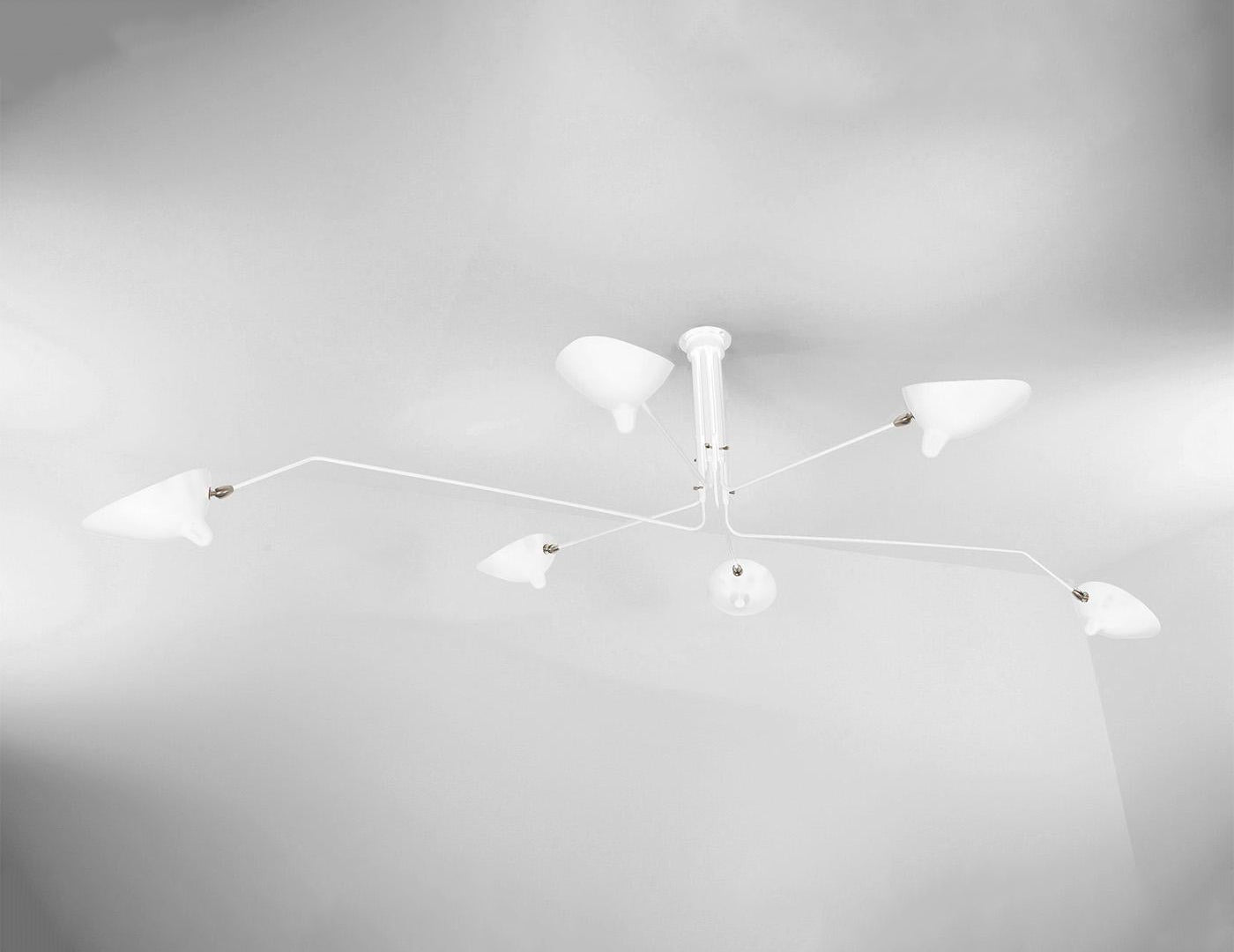 White Serge Mouille Ceiling Lamp with 6 Arms - SergeMouilleUSA