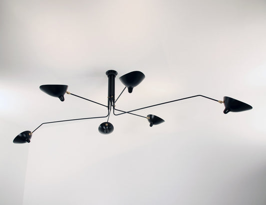Black Serge Mouille Ceiling Lamp with 6 Arms - SergeMouilleUSA