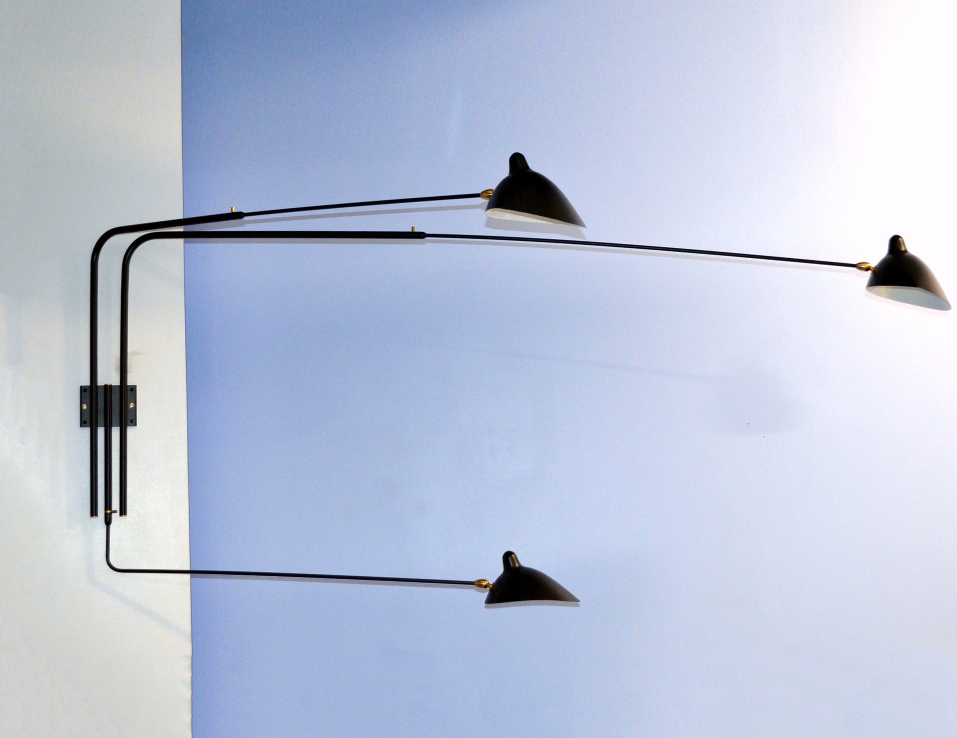 Black Serge Mouille Rotating Sconce with 3 Arms - Profile view
