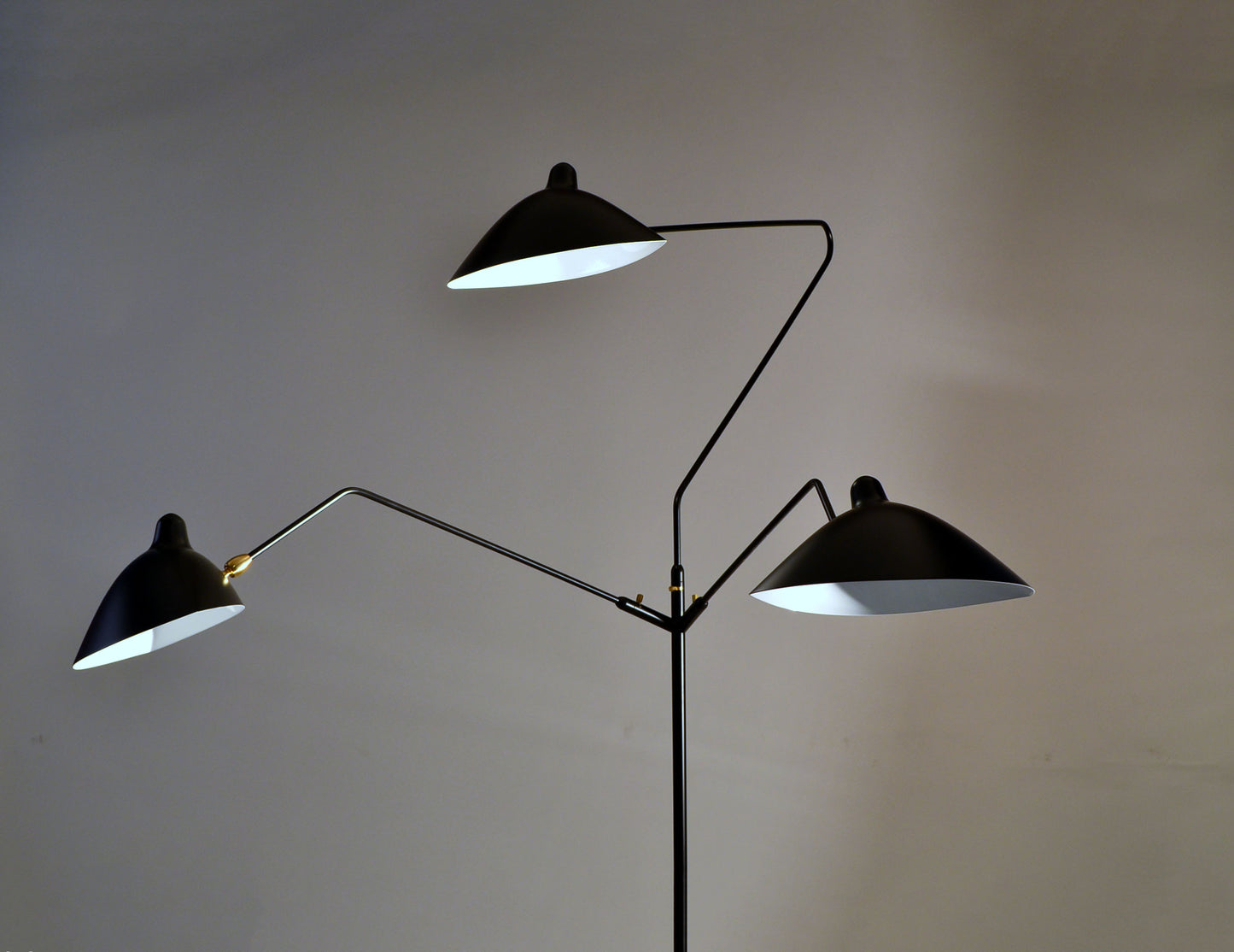 Black Serge Mouille Floor Lamp with 3 Arms - View of 3 Shades