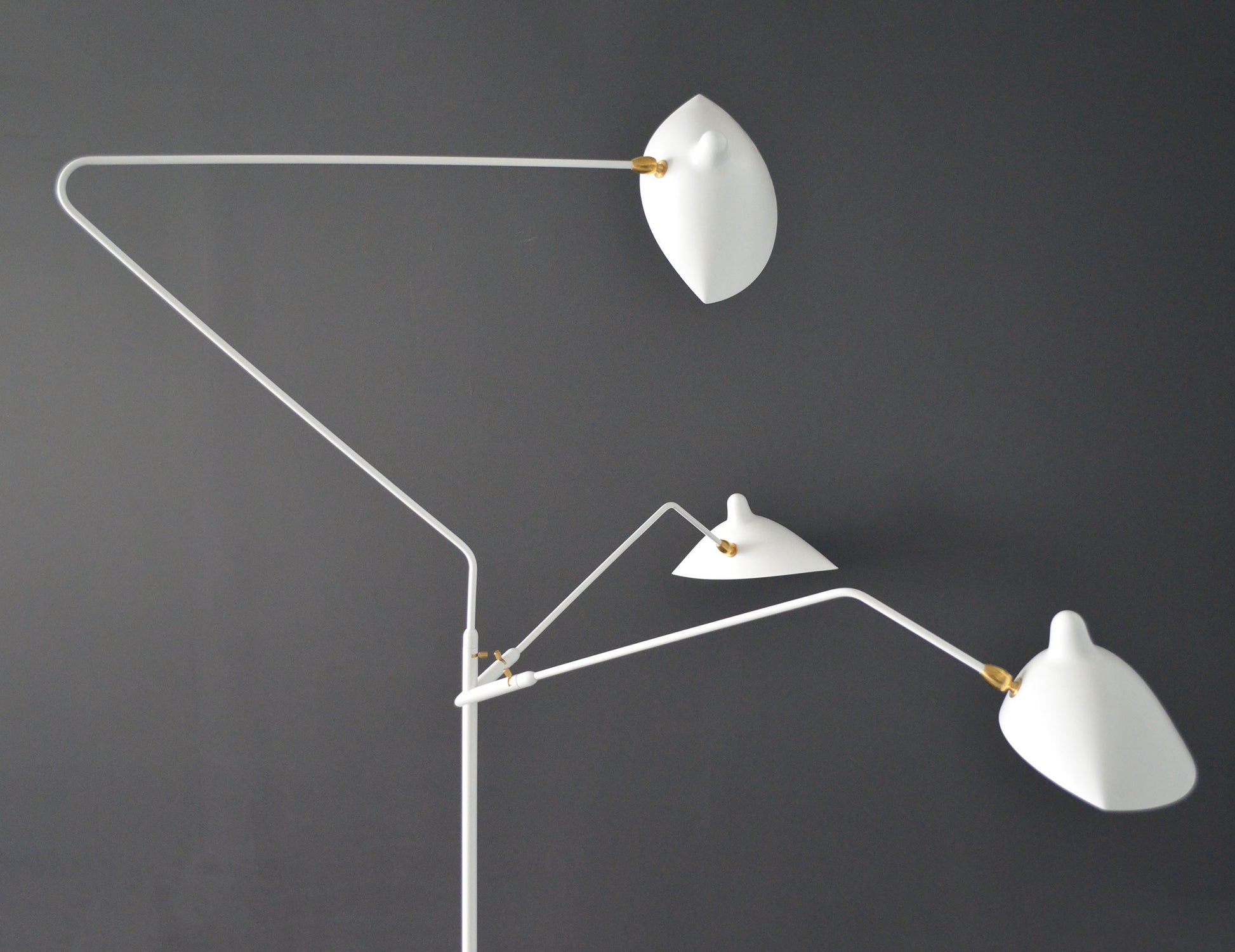 White Serge Mouille Floor Lamp with 3 Arms - View of Shades
