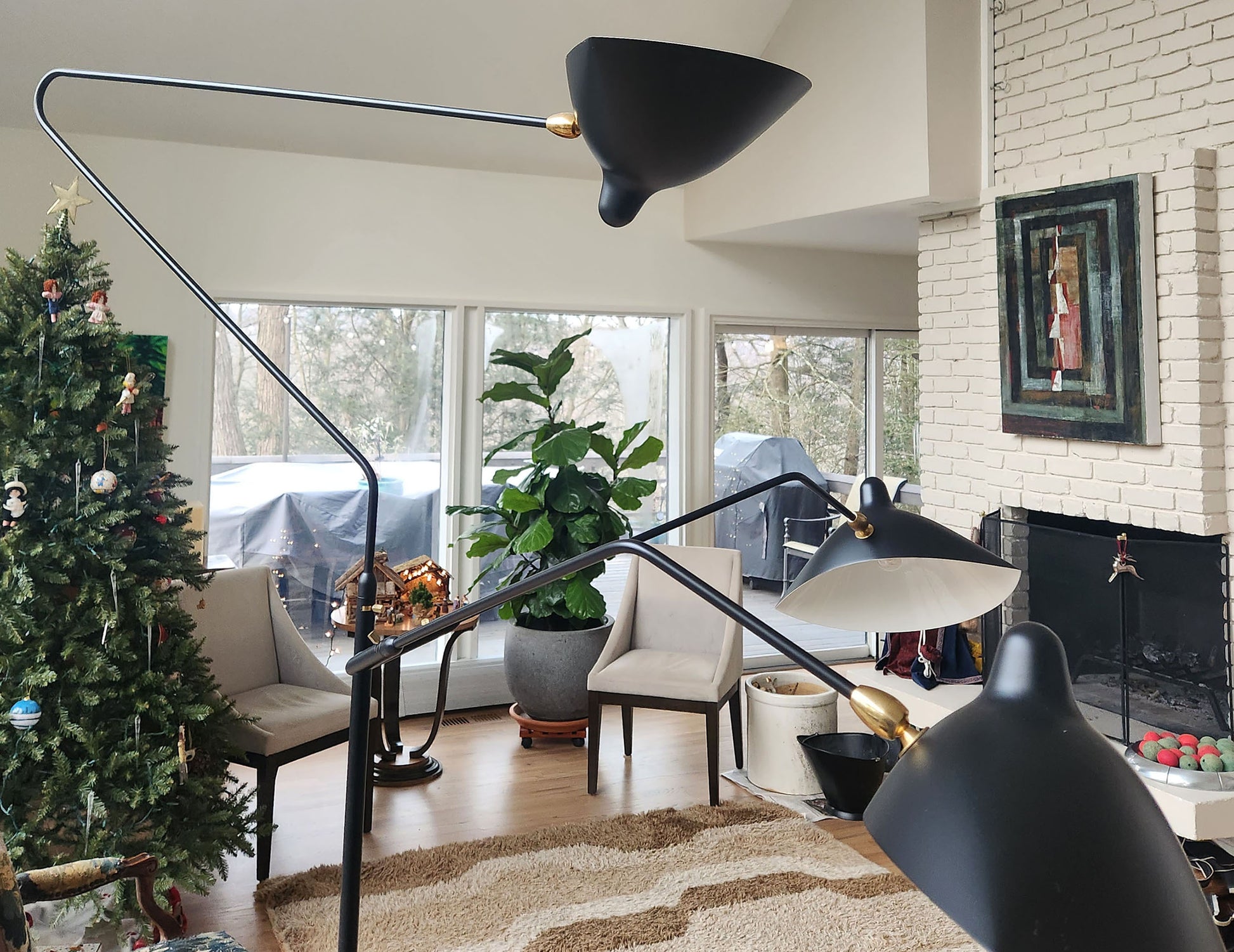 Black Serge Mouille Floor Lamp with 3 Arms - Closeup View